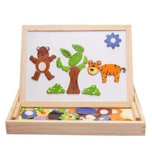 Planet Gates F Cartoon Kids Educational Toys Wooden Puzzles For Children Forest Park Multifunctional Magnetic Puzzles Drawing Board
