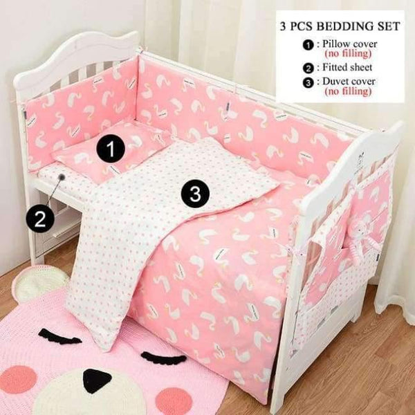 Planet Gates F Duck 3pcs/set Cotton Bedding Set, Fashion Cactus/Flamingo/Fox Pattered Cotton Crib Sets(Duvet Cover+ Pillowcase+Flatsheet)
