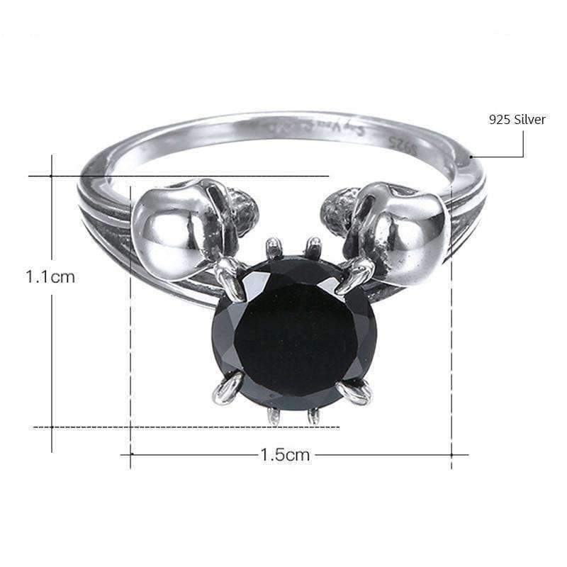 Planet Gates 7 / Black F.I.N.S Authentic 925 Sterling Silver Skull Rings Gothic Punk Black Clear Cubic Zirconia Unisex Engagement Ring Bijoux Femme