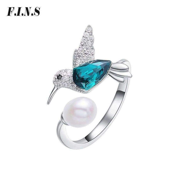 Planet Gates F.I.N.S Dazzling Green Crystals Women Rings Wedding Rings Fashion Jewelry Cute Bird Pearl Bijoux Rhinestone Bird Anillos Mujer