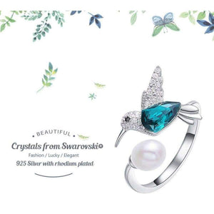 Planet Gates F.I.N.S Dazzling Green Crystals Women Rings Wedding Rings Fashion Jewelry Cute Bird Pearl Bijoux Rhinestone Bird Anillos Mujer