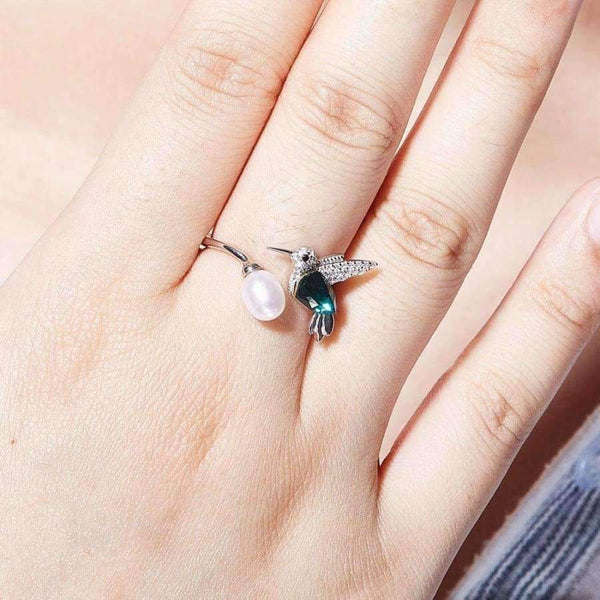 Planet Gates F.I.N.S Dazzling Green Crystals Women Rings Wedding Rings Fashion Jewelry Cute Bird Pearl Bijoux Rhinestone Bird Anillos Mujer