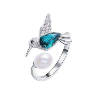 Planet Gates F.I.N.S Dazzling Green Crystals Women Rings Wedding Rings Fashion Jewelry Cute Bird Pearl Bijoux Rhinestone Bird Anillos Mujer