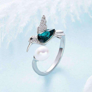 Planet Gates F.I.N.S Dazzling Green Crystals Women Rings Wedding Rings Fashion Jewelry Cute Bird Pearl Bijoux Rhinestone Bird Anillos Mujer
