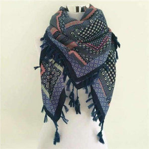 Planet Gates F Navy and Blue Bandana new fashion woman Scarf square scarves Printed Women Wraps Winter autumn ladies shawl Luxury Brand tassel scarf