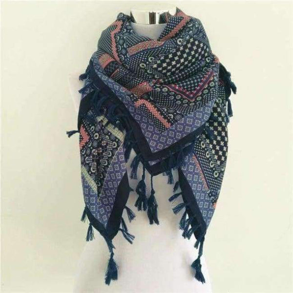 Planet Gates F Navy and Blue Bandana new fashion woman Scarf square scarves Printed Women Wraps Winter autumn ladies shawl Luxury Brand tassel scarf