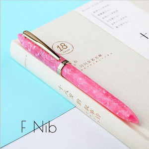 Planet Gates F Nib Pink / as picture Business Fountain Pen Acrylic Resin Fine Nib Pen with Box for  Christmas Gift Wedding Signing Office Supplies