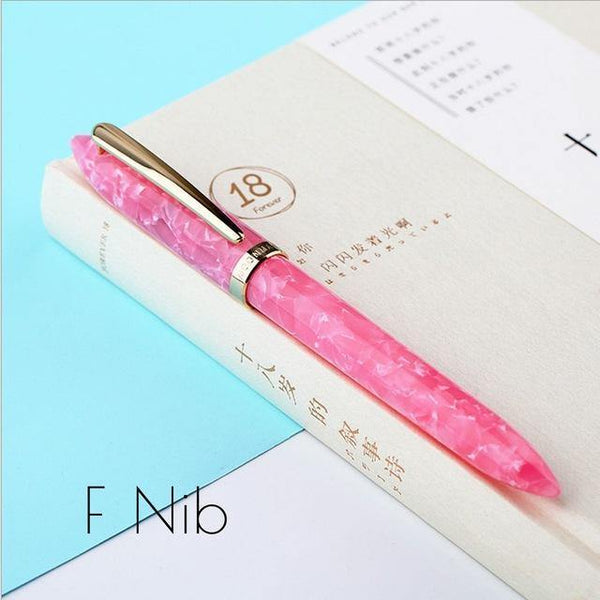 Planet Gates F Nib Pink / as picture Business Fountain Pen Acrylic Resin Fine Nib Pen with Box for  Christmas Gift Wedding Signing Office Supplies