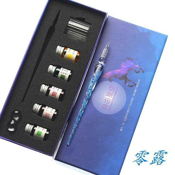 Planet Gates F Rainbow Glass Pen Dip pen Gift Set Starry sky Color ink Pen Creative Writing Tools Pluma Estilografica