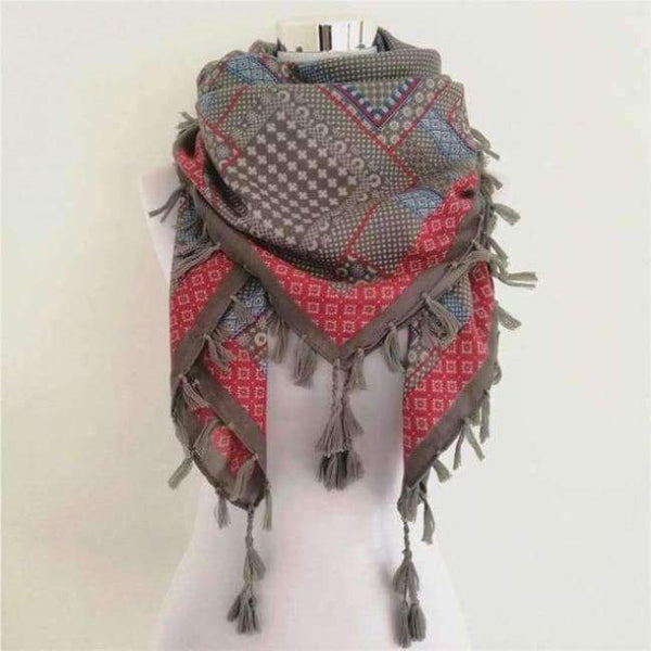 Planet Gates F Red adn Grey Bandana new fashion woman Scarf square scarves Printed Women Wraps Winter autumn ladies shawl Luxury Brand tassel scarf