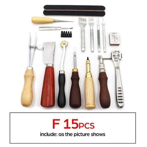 Planet Gates F set 15PCS DIY Professional Leather Craft Tools Kit Hand Sewing Stitching Punch Carving Work Saddle Groover Set Accessories DIY Tool Box