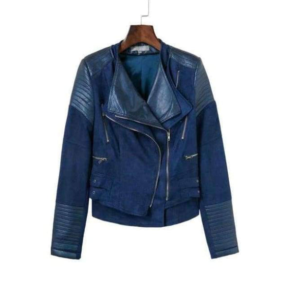 Planet Gates F812 Blue / S New Women Autumn Winter PU + Suede Faux Leather Jackets Lady Brown Matte Zippers Coats Vintage Outerwear Blue Wine Red Gray