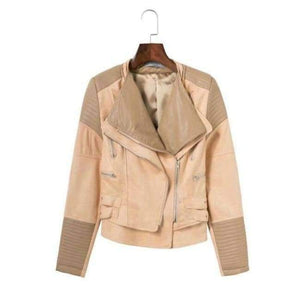 Planet Gates F812 khaki / S New Women Autumn Winter PU + Suede Faux Leather Jackets Lady Brown Matte Zippers Coats Vintage Outerwear Blue Wine Red Gray