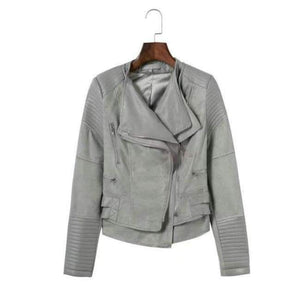 Planet Gates F812 Silver / S New Women Autumn Winter PU + Suede Faux Leather Jackets Lady Brown Matte Zippers Coats Vintage Outerwear Blue Wine Red Gray