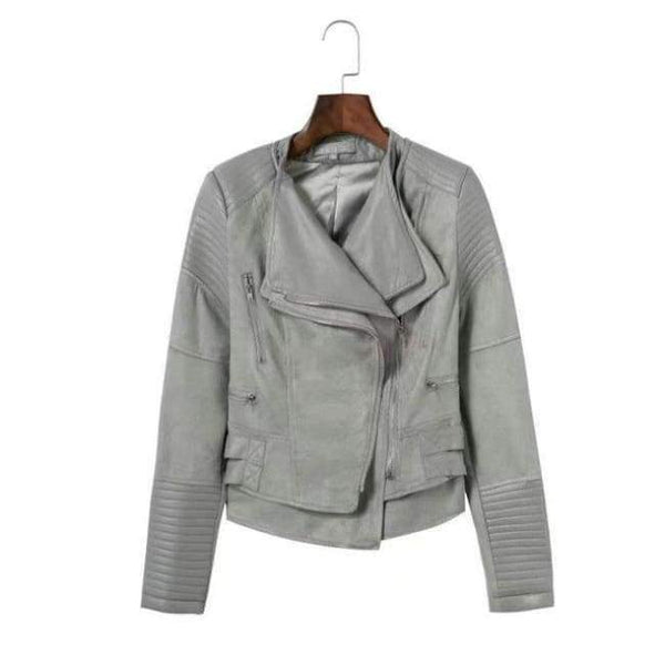 Planet Gates F812 Silver / S New Women Autumn Winter PU + Suede Faux Leather Jackets Lady Brown Matte Zippers Coats Vintage Outerwear Blue Wine Red Gray