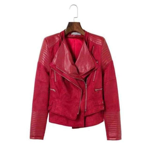 Planet Gates F812 Wine Red / S New Women Autumn Winter PU + Suede Faux Leather Jackets Lady Brown Matte Zippers Coats Vintage Outerwear Blue Wine Red Gray