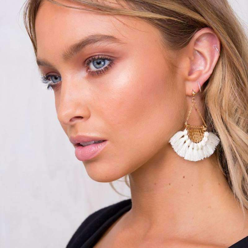 Planet Gates Fan shaped Cotton Tassels Bohemia Earrings For Women Ethnic Jewelry Big Dangle Earrings Handmade Fringe Pendientes
