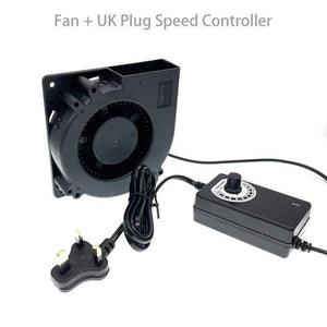 Planet Gates Fan with UK Adapter 120mm AC Computer Fan Blower 12cm 120x120x32mm 12032 Centrifugal w/ 120V 220V to 3V - 12V 2A with Speed Controller for Grow Tent
