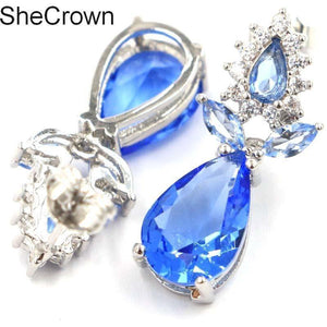 Planet Gates Fancy Rich Blue Violet Tanzanite CZ Woman's Present Silver Earrings 18x8mm