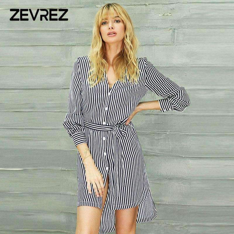 Planet Gates Fashion Autumn Striped Shirt Dress Women Long Sleeve Sashes Elegant Casual Office Lady Female Long Dress Plus Size 5XL Zevrez
