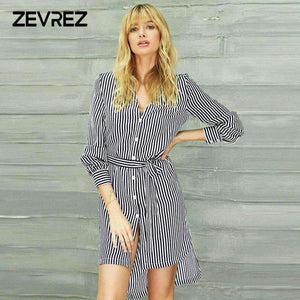 Planet Gates Fashion Autumn Striped Shirt Dress Women Long Sleeve Sashes Elegant Casual Office Lady Female Long Dress Plus Size 5XL Zevrez