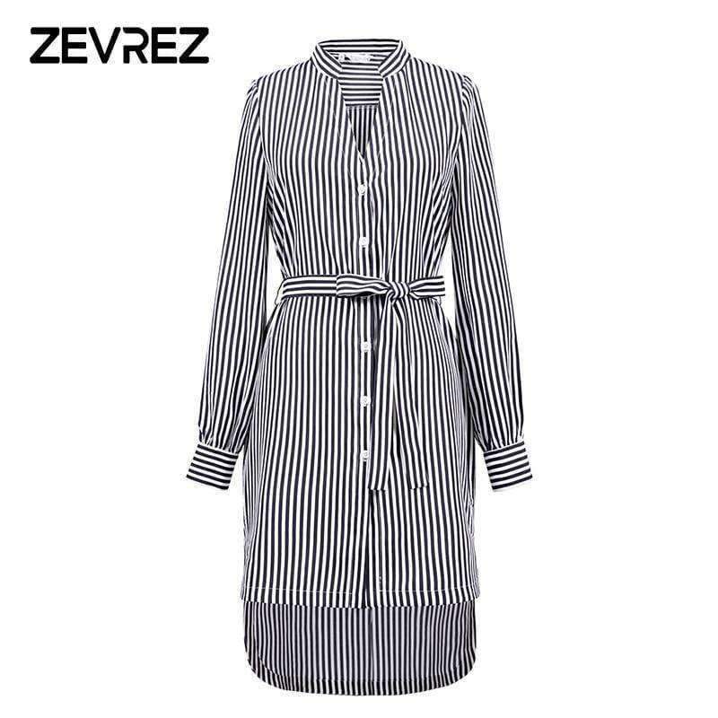 Planet Gates Fashion Autumn Striped Shirt Dress Women Long Sleeve Sashes Elegant Casual Office Lady Female Long Dress Plus Size 5XL Zevrez