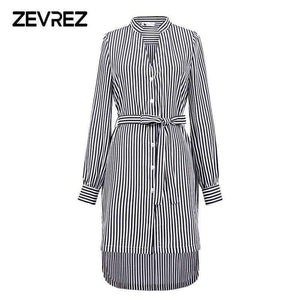 Planet Gates Fashion Autumn Striped Shirt Dress Women Long Sleeve Sashes Elegant Casual Office Lady Female Long Dress Plus Size 5XL Zevrez