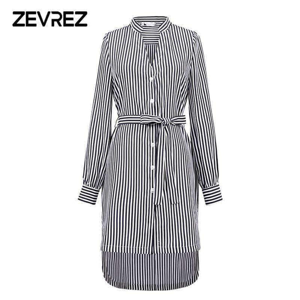 Planet Gates Fashion Autumn Striped Shirt Dress Women Long Sleeve Sashes Elegant Casual Office Lady Female Long Dress Plus Size 5XL Zevrez