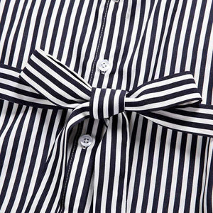 Planet Gates Fashion Autumn Striped Shirt Dress Women Long Sleeve Sashes Elegant Casual Office Lady Female Long Dress Plus Size 5XL Zevrez