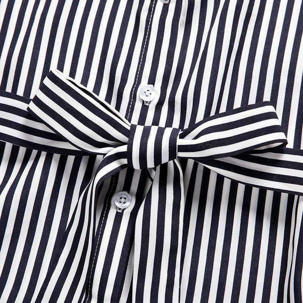 Planet Gates Fashion Autumn Striped Shirt Dress Women Long Sleeve Sashes Elegant Casual Office Lady Female Long Dress Plus Size 5XL Zevrez