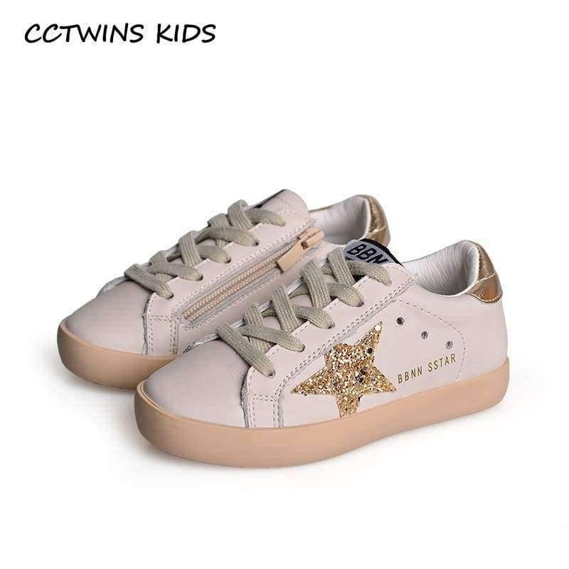 Planet Gates Fashion Baby Girl Sport Star Gold Shoe Kid Glitter Sneaker Children Leather Breathable Trainer FSL2239