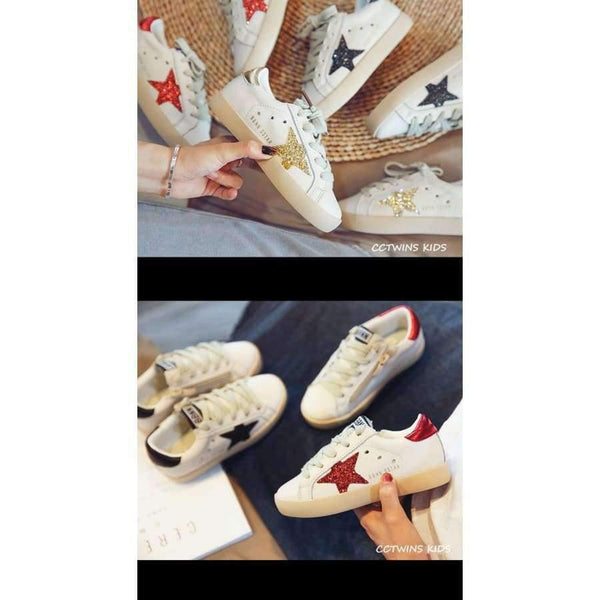 Planet Gates Fashion Baby Girl Sport Star Gold Shoe Kid Glitter Sneaker Children Leather Breathable Trainer FSL2239