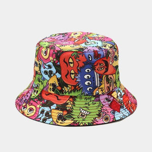 Planet Gates Fashion Cartoon Printed Cute Bucket Hat Summer Reversible Fishermant Hat For Women Men Street Hip Hop Fishing Cap Gorro