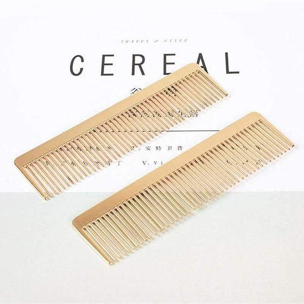 Planet Gates Fashion Champaign Gold Alloy Hair Comb Detangle Hairdressing Brush Anti Hair Loss Metal Comb Salon Hair Care Styling Tool