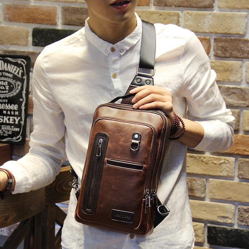 Planet Gates Fashion Crazy Horse chest bag male Korean tide chest pack men bag