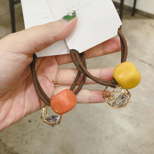 Fashion Crystal Square Hollow Elastic Hair Bands Pink Green Yellow Elastic Band Geometric For Women Rubber Hair Accessories Gift