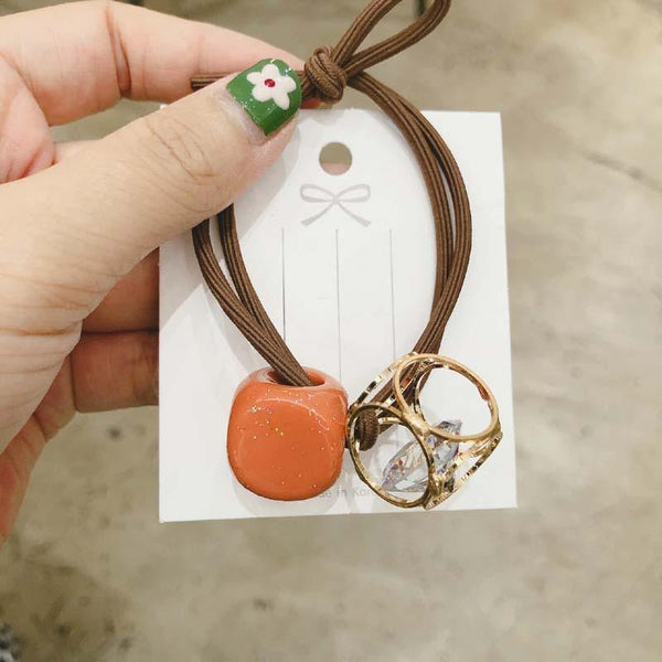 Fashion Crystal Square Hollow Elastic Hair Bands Pink Green Yellow Elastic Band Geometric For Women Rubber Hair Accessories Gift