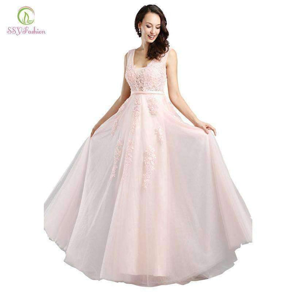 Planet Gates Fashion Hot Sell Sweet Light Blue Lace V-neck Lacing Long Evening Dress The Bride Party Sexy Backless Prom Dresses Custom