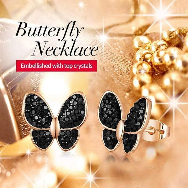 Planet Gates Fashion Jewelry Women Earrings Shining Black Crystal Gold Plated Butterfly Insect Earrings Stud