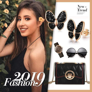 Planet Gates Fashion Jewelry Women Earrings Shining Black Crystal Gold Plated Butterfly Insect Earrings Stud