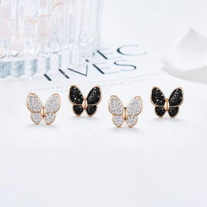 Planet Gates Fashion Jewelry Women Earrings Shining Black Crystal Gold Plated Butterfly Insect Earrings Stud