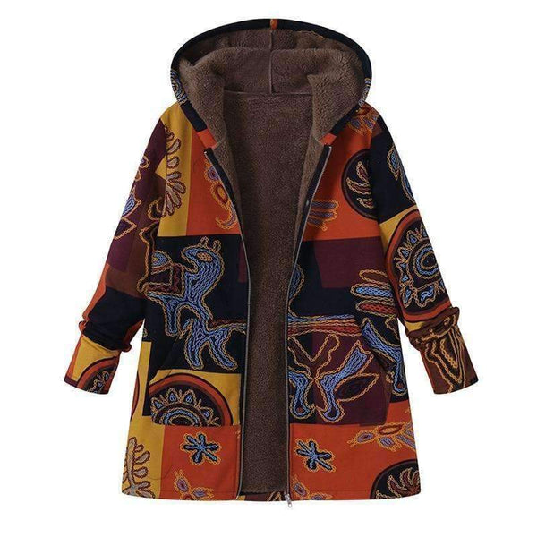 Planet Gates Fashion Long Sleeve Hooded Winter Thicken Warm Coat Women Plus Size L 5XL Faux Fluffy Ethnic Printed Basic Outerwear
