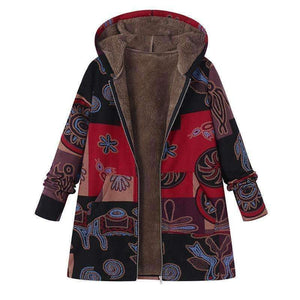 Planet Gates Fashion Long Sleeve Hooded Winter Thicken Warm Coat Women Plus Size L 5XL Faux Fluffy Ethnic Printed Basic Outerwear