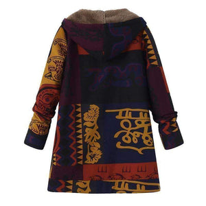 Planet Gates Fashion Long Sleeve Hooded Winter Thicken Warm Coat Women Plus Size L 5XL Faux Fluffy Ethnic Printed Basic Outerwear