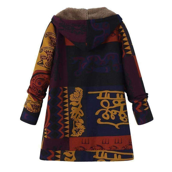 Planet Gates Fashion Long Sleeve Hooded Winter Thicken Warm Coat Women Plus Size L 5XL Faux Fluffy Ethnic Printed Basic Outerwear
