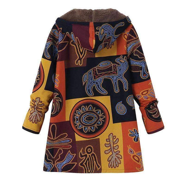 Planet Gates Fashion Long Sleeve Hooded Winter Thicken Warm Coat Women Plus Size L 5XL Faux Fluffy Ethnic Printed Basic Outerwear