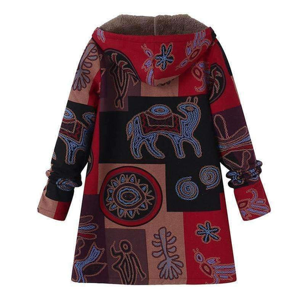 Planet Gates Fashion Long Sleeve Hooded Winter Thicken Warm Coat Women Plus Size L 5XL Faux Fluffy Ethnic Printed Basic Outerwear