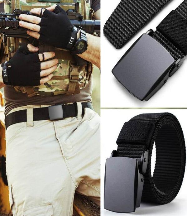 Fashion Male Black Nylon Belt Outdoor Metal Automatic Buckle Canvas Belts Casual Pants Cool Wild Luxury Waist Belts