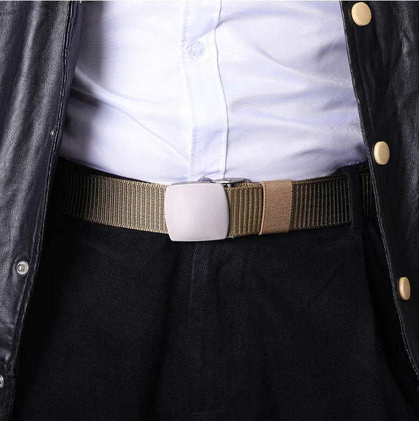 Fashion Male Black Nylon Belt Outdoor Metal Automatic Buckle Canvas Belts Casual Pants Cool Wild Luxury Waist Belts