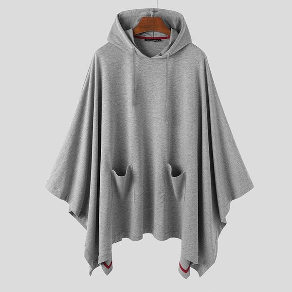 Planet Gates Fashion Men Cloak Hoodies Solid Color Loose Hooded Cape Streetwear Casual Chic Men Sweatshirts Pockets Poncho 5XL